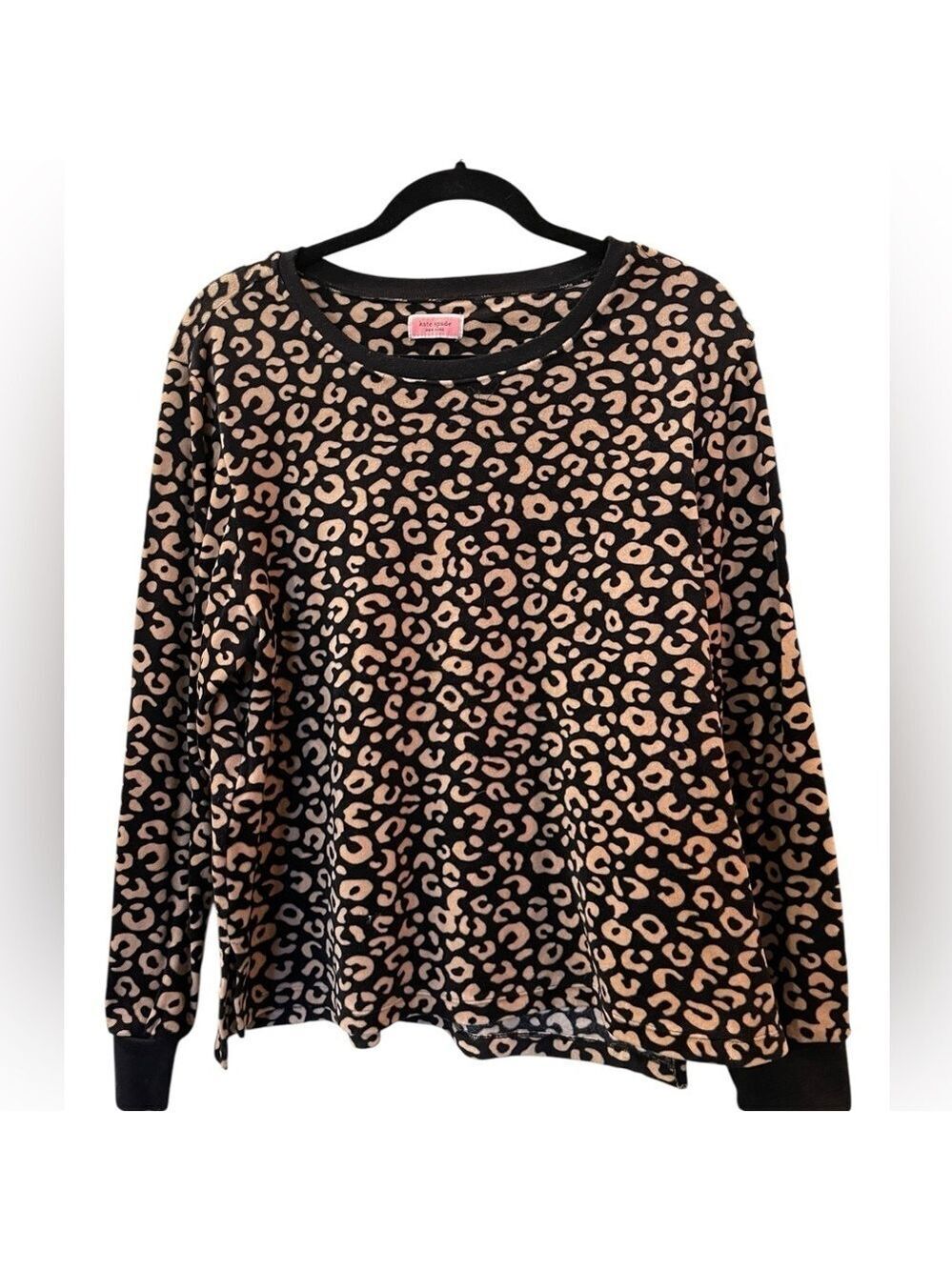 Kate Spade Women’s Leopard Animal Print Pajamas Top Velour Black Tan Size XL